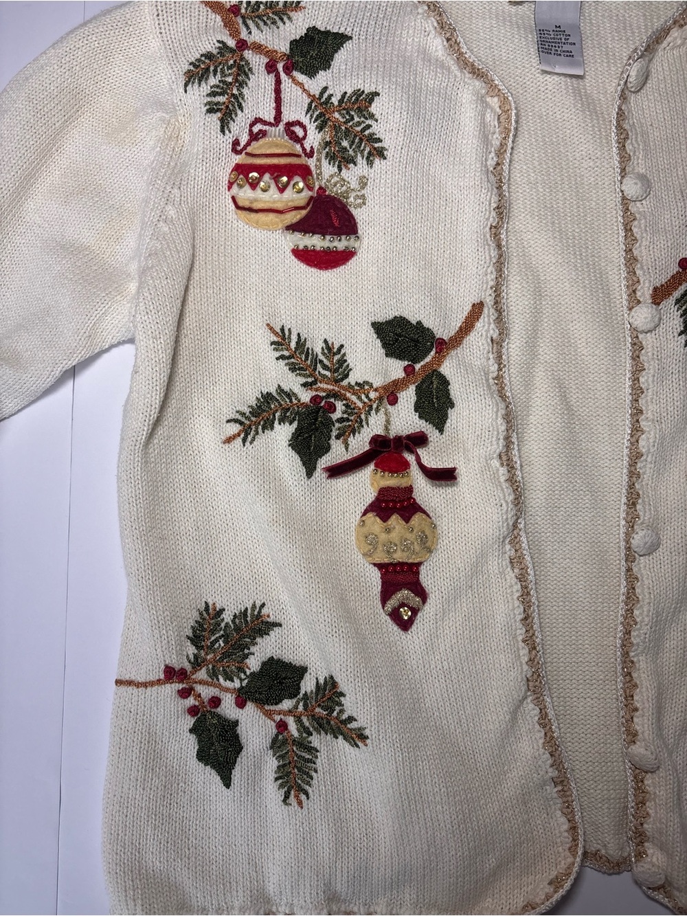 Heirloom Collectibles Christmas Cardigan M Embroidered Ornaments Y2K - Picture 4 of 10